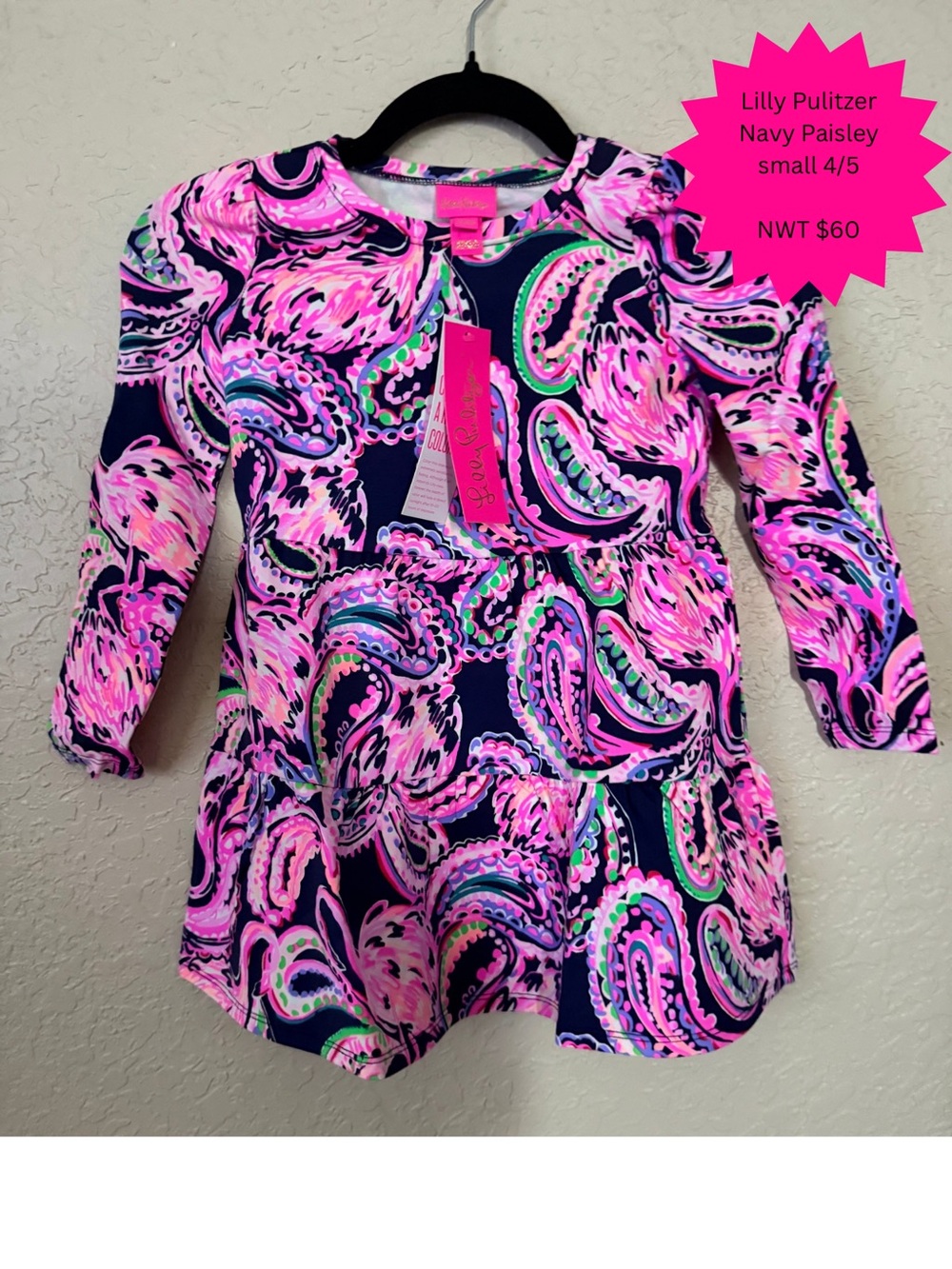 Lilly Pulitzer Navy, Hot Pink & Lime Paisley Long-Sleeve Top